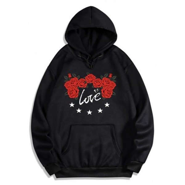 Rose Flower Love Print Graphic Fleece Ho...