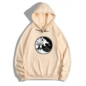 Tree Wolf Print Front Pocket Fleece Hood...