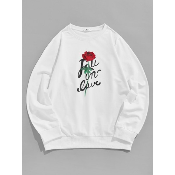 Flower Letter Print Graphic Sweatshirt