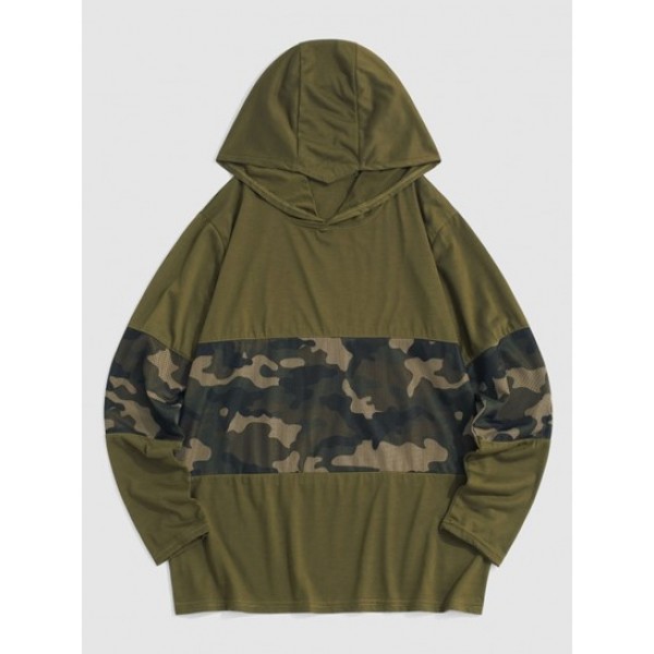 Camouflage Pattern Mesh Insert Hoodie