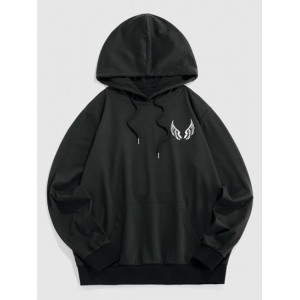 Wing Pattern Kangaroo Pocket Hoodie...