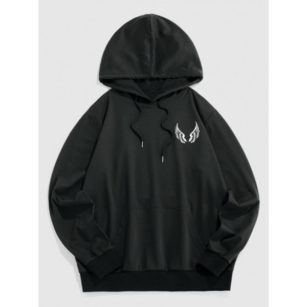 Wing Pattern Kangaroo Pocket Hoodie