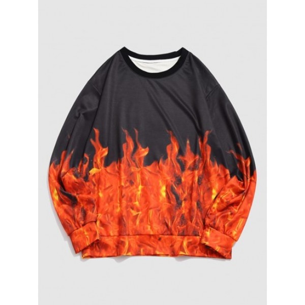 Streetwear Flame 3D Print Pullover Sweat...