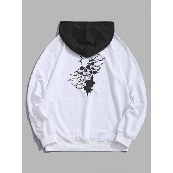 Streetwear Skull Pattern Colorblock Hoodie