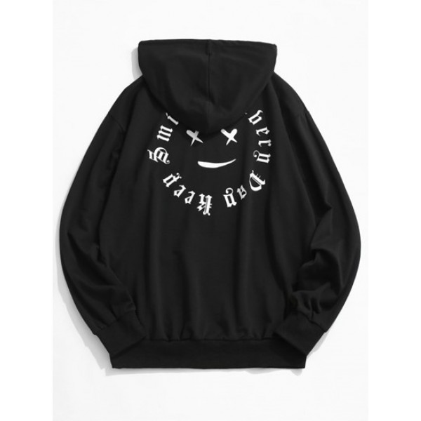 Y2K Aesthetic Cartoon Face Graphic Print Applique Detail Hoodie