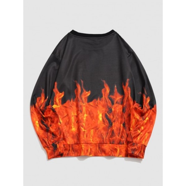 Streetwear Flame 3D Print Pullover Sweatshirt