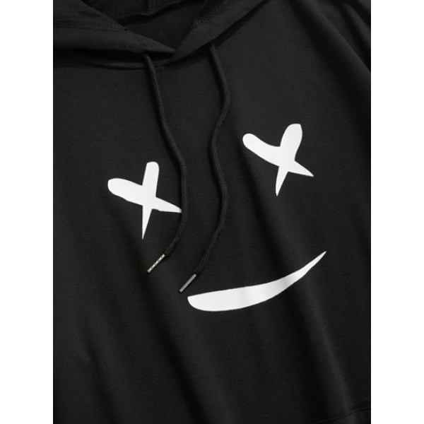 Y2K Aesthetic Cartoon Face Graphic Print Applique Detail Hoodie