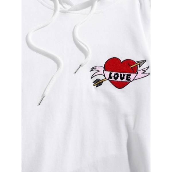 Streetwear LOVE Heart Embroidered Kangaroo Pocket Hoodie