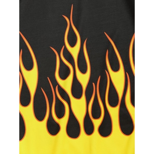 Streetwear Contrast Flame Print Pullover Sweatshirt