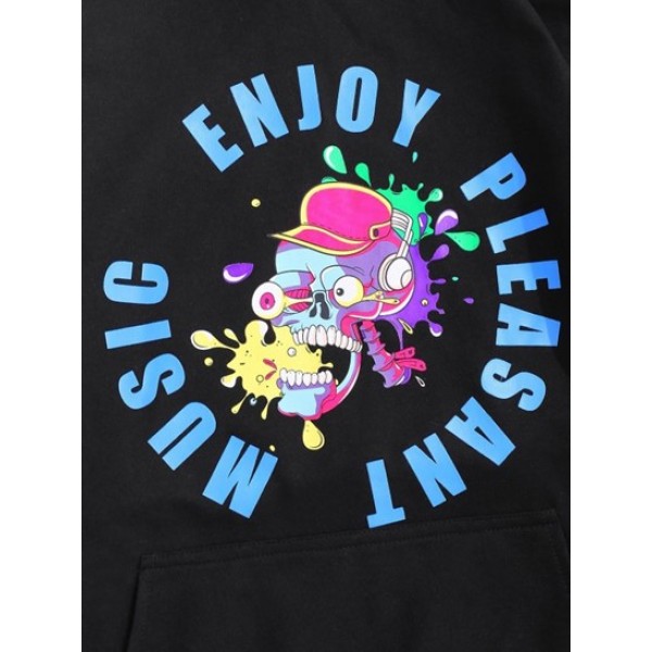 Cartoon Skull Enjoy Pleasant Music Graphic Hoodie