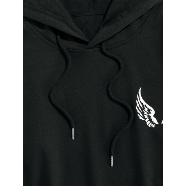 Wing Pattern Kangaroo Pocket Hoodie