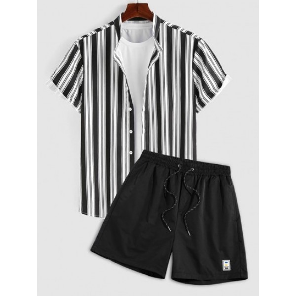 Vertical Striped Stand Collar Shirt And ...