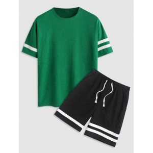 Striped Sports Textured Short Sleeves T-...