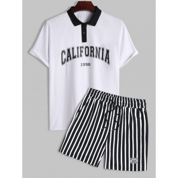 CALIFORNIA Pattern Polo Collared T-shirt...