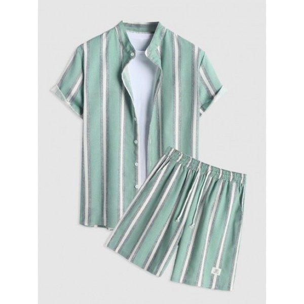 Cotton And Linen Striped Pattern Shirt A...