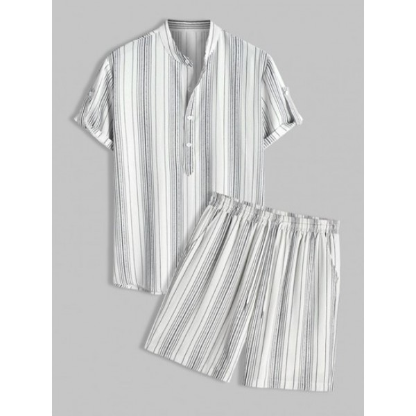 Men's Half Button Vertical Stripe Patter...