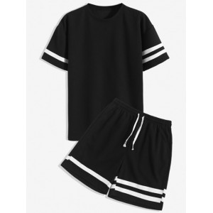 Striped Pattern T-shirt And Drawstring S...