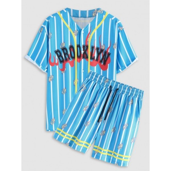 BROOKLYN Fire Flame Striped Baseball Shi...