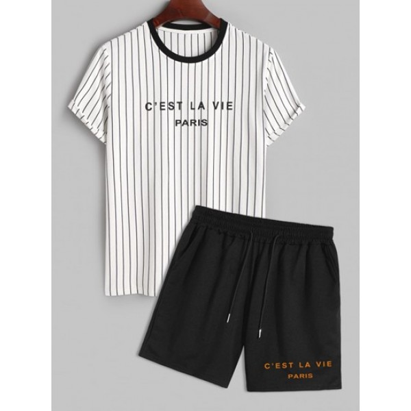 Men's Letter C'EST LA VIE PARIS Striped ...