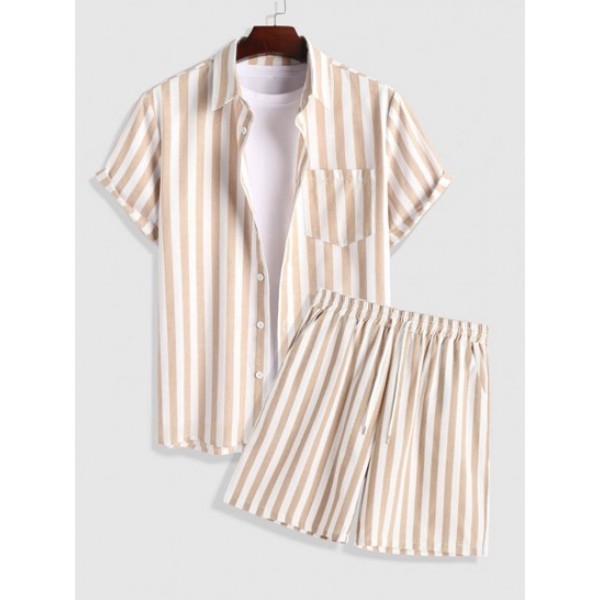 Men's Casual Co Ord Vertical Stripes Poc...