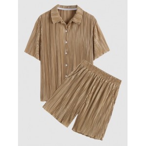 Wrinkle Textured Short Sleeves Shirt And Shorts Set