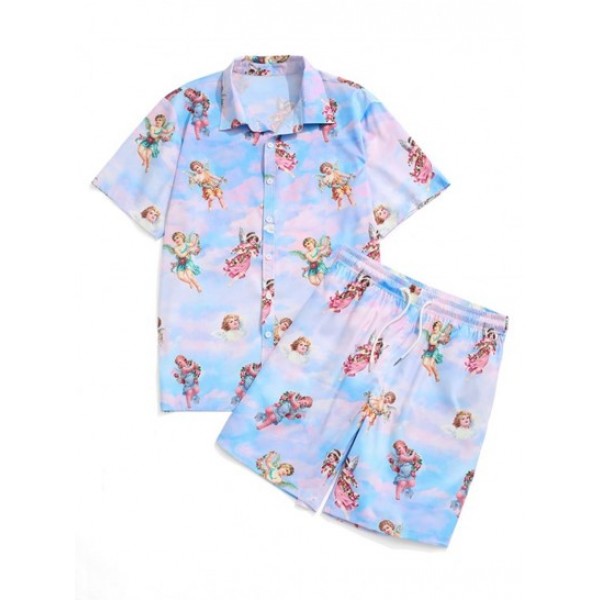 Tie Dye Floral Angel Print Shirt And Sho...