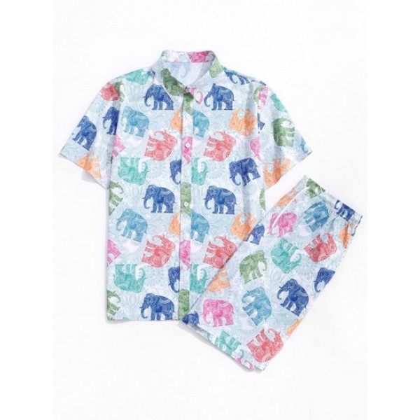 Bohemian Elephant Print Shirt And Shorts...