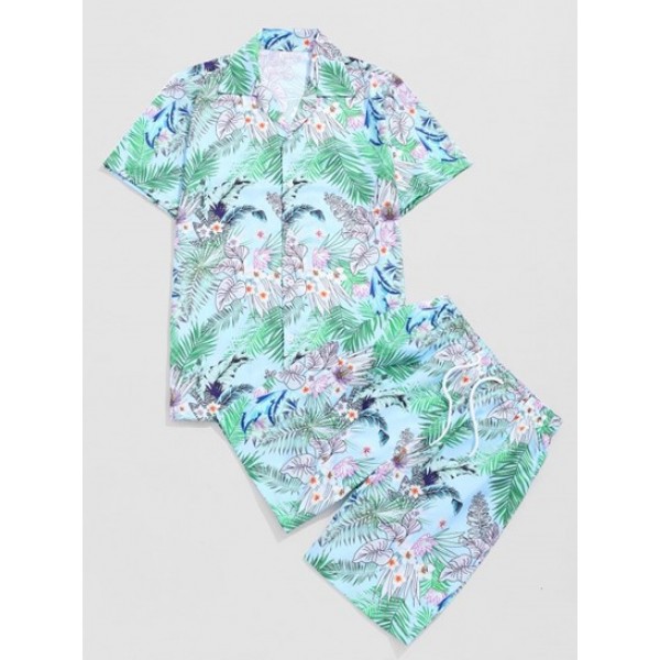 Flower Leaf Tropical Print Vacation Shir...