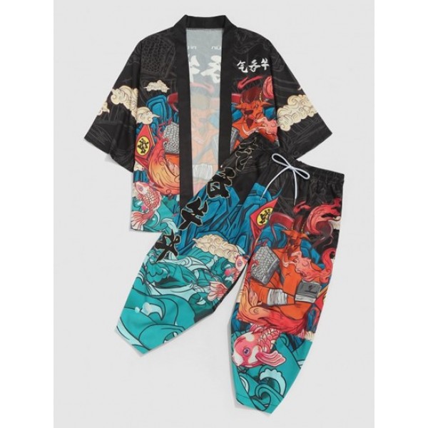 Chinoiserie Print Kimono Cardigan And Cr...