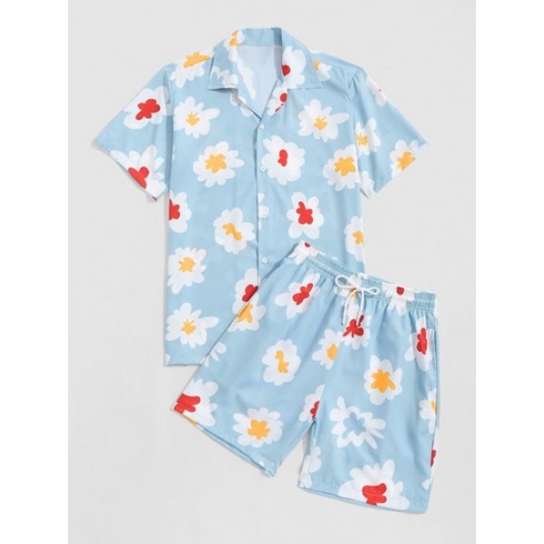 Colorful Flower Shirt And Drawstring Sho...