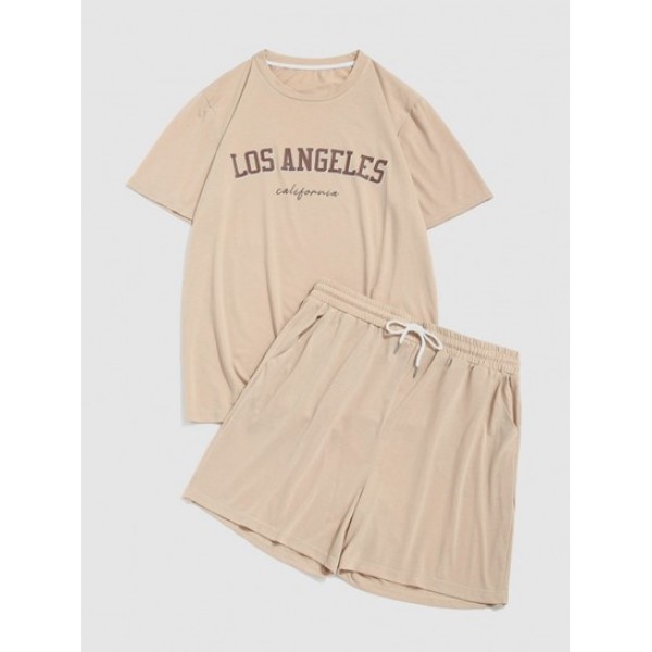 LOS ANGELES Printed T-shirt And Drawstri...