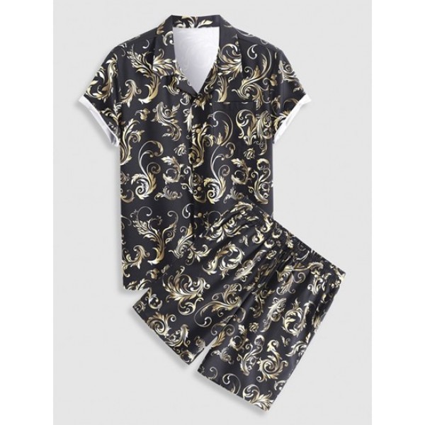 Retro Baroque Printed Shirt And Drawstri...