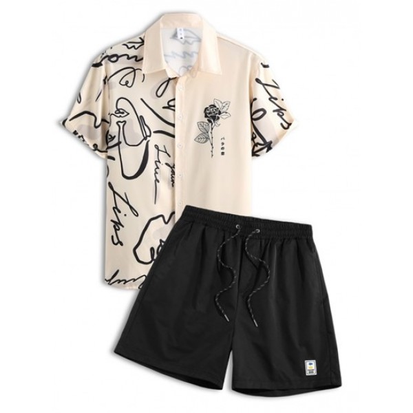 Graffiti Rose Printed Short Sleeves Shir...