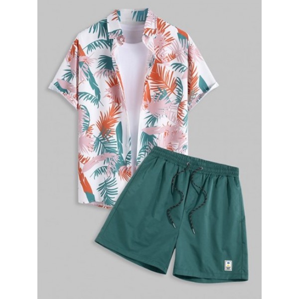 Men's Tropical Palm Printed Vacation Haw...