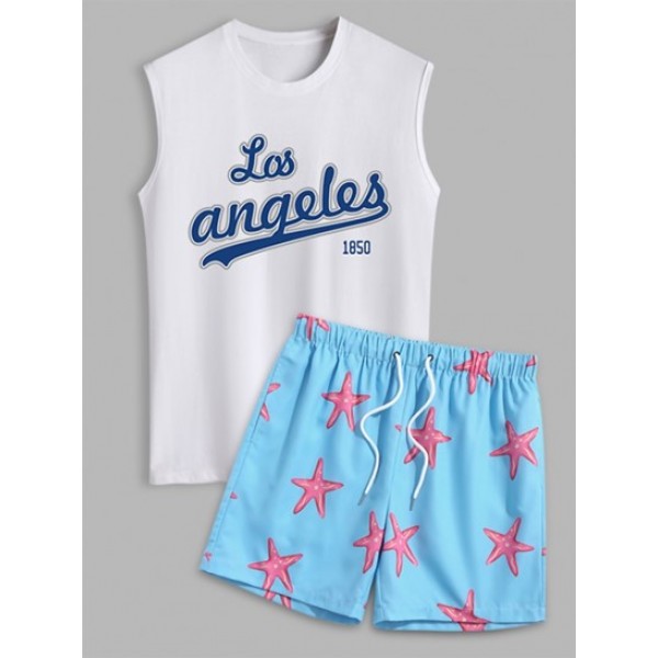 Men's Los Angeles Letter Printed Sleevel...