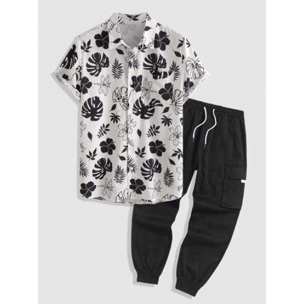 Short Sleeves Leaf And Floral Tropical P...