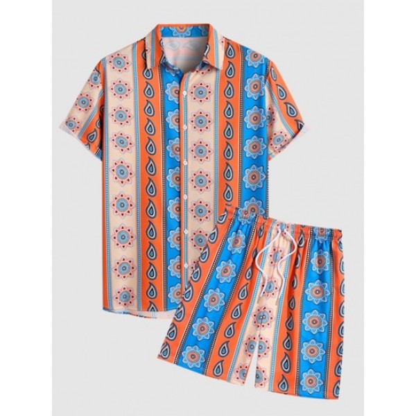 Men's Ethnic Style Paisley Printed Butto...