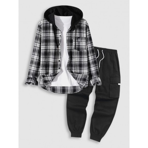 Flannel Plaid Hooded Shirt With Techwear...