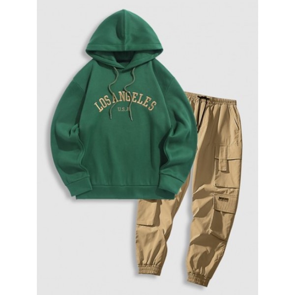 LOS ANGELES Embroidered Fleece-lined Hoo...