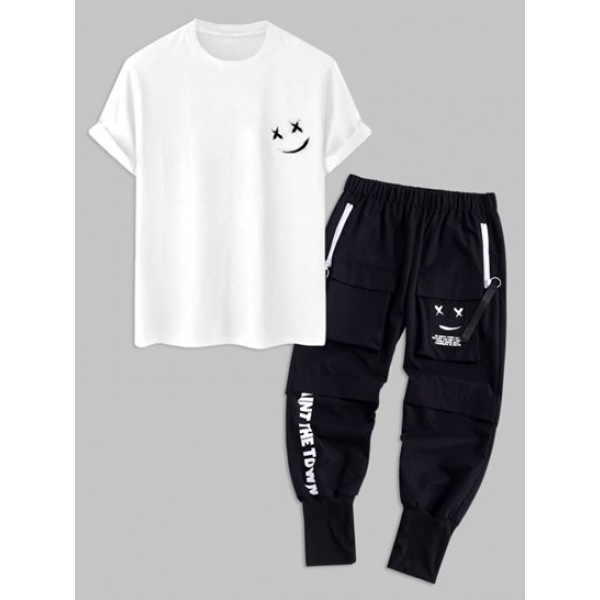 Smile Face Graphic Cargo Pants Set