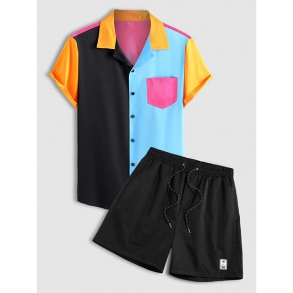 Satin Colorblock Pocket Shirt And Label ...