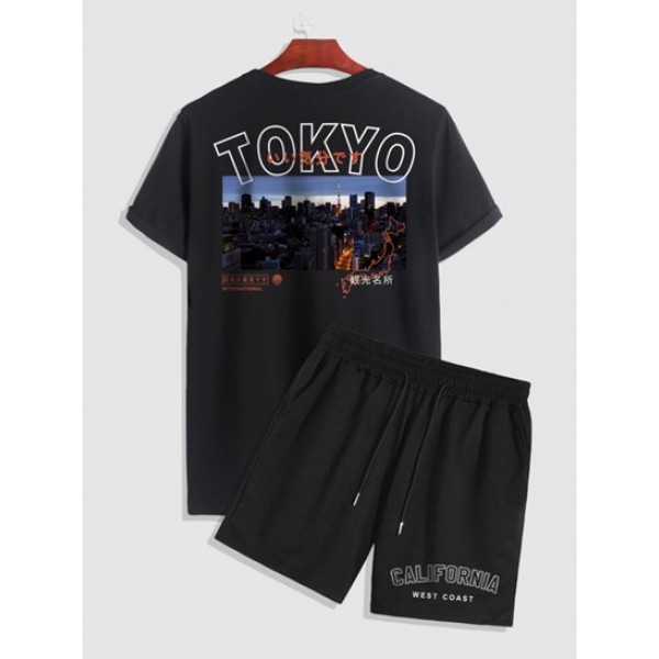 TOKYO City Pattern Crew Neck T-shirt Wit...