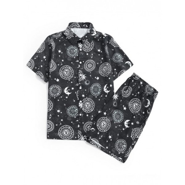 Sun Moon Star Print Shirt And Shorts Set