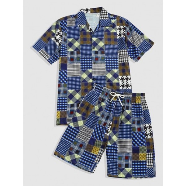 Plaid Houndstooth Patchwork Shirt And Sh...