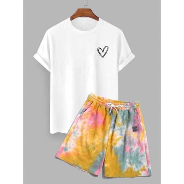 Heart Pattern Short Sleeves Tee And Tie-...