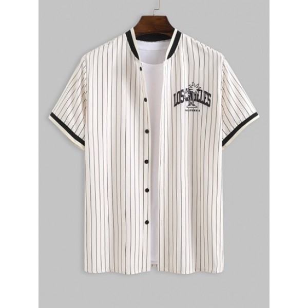 LOS ANGELES Coconut Tree Striped Pattern Vacation Baseball Shirt With Techwear Cargo Pants Set