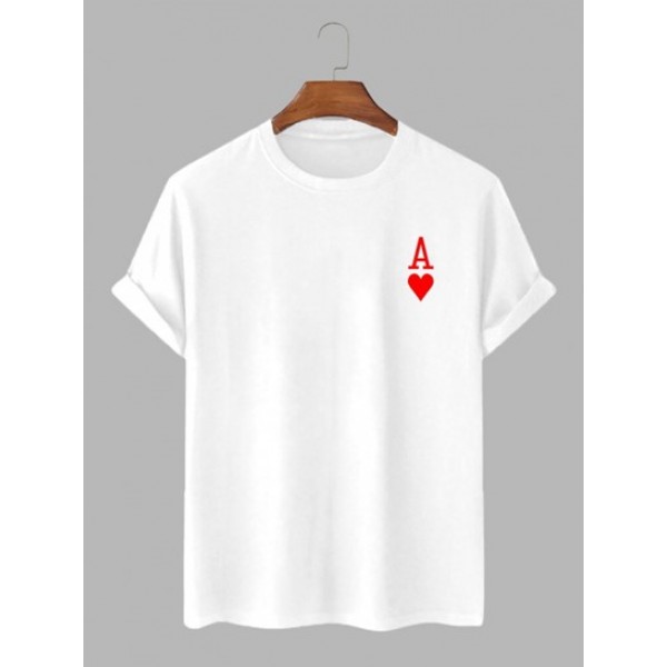 Men's Playing Card Heart A Print Short Sleeve Basic Crew Neck T-shirt And Letter Striped Pattern Sport Sweat Shorts