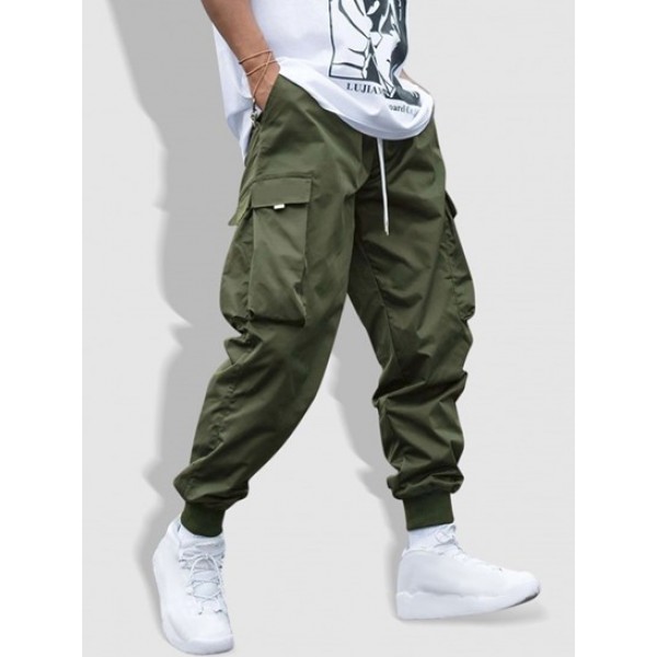 Button Up Striped Short Sleeve Shirt And Flap Pocket Techwear Cargo Pants Set