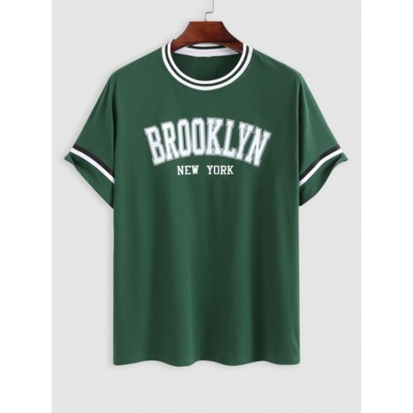 BROOKLYN NEW YORK Printed Short Sleeves T-shirt And Vertical Striped Shorts Set