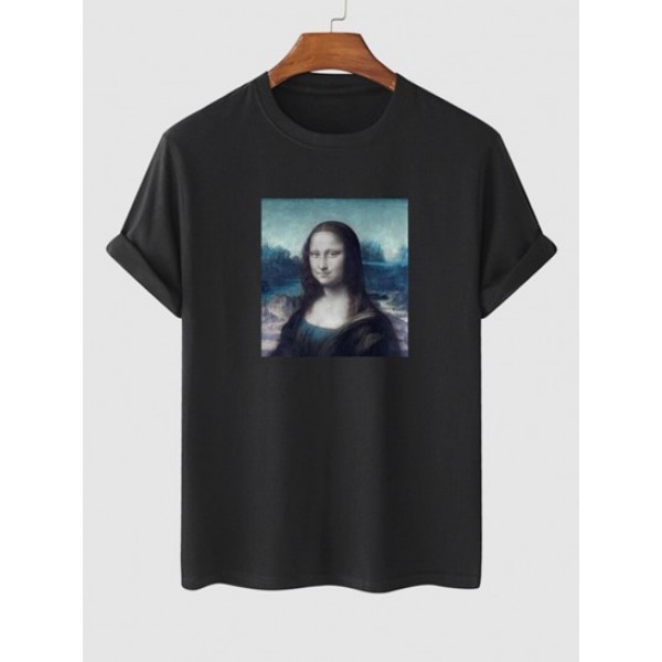 Mona Lisa Picture Pattern Short Sleeves T-shirt And Sweat Shorts Set